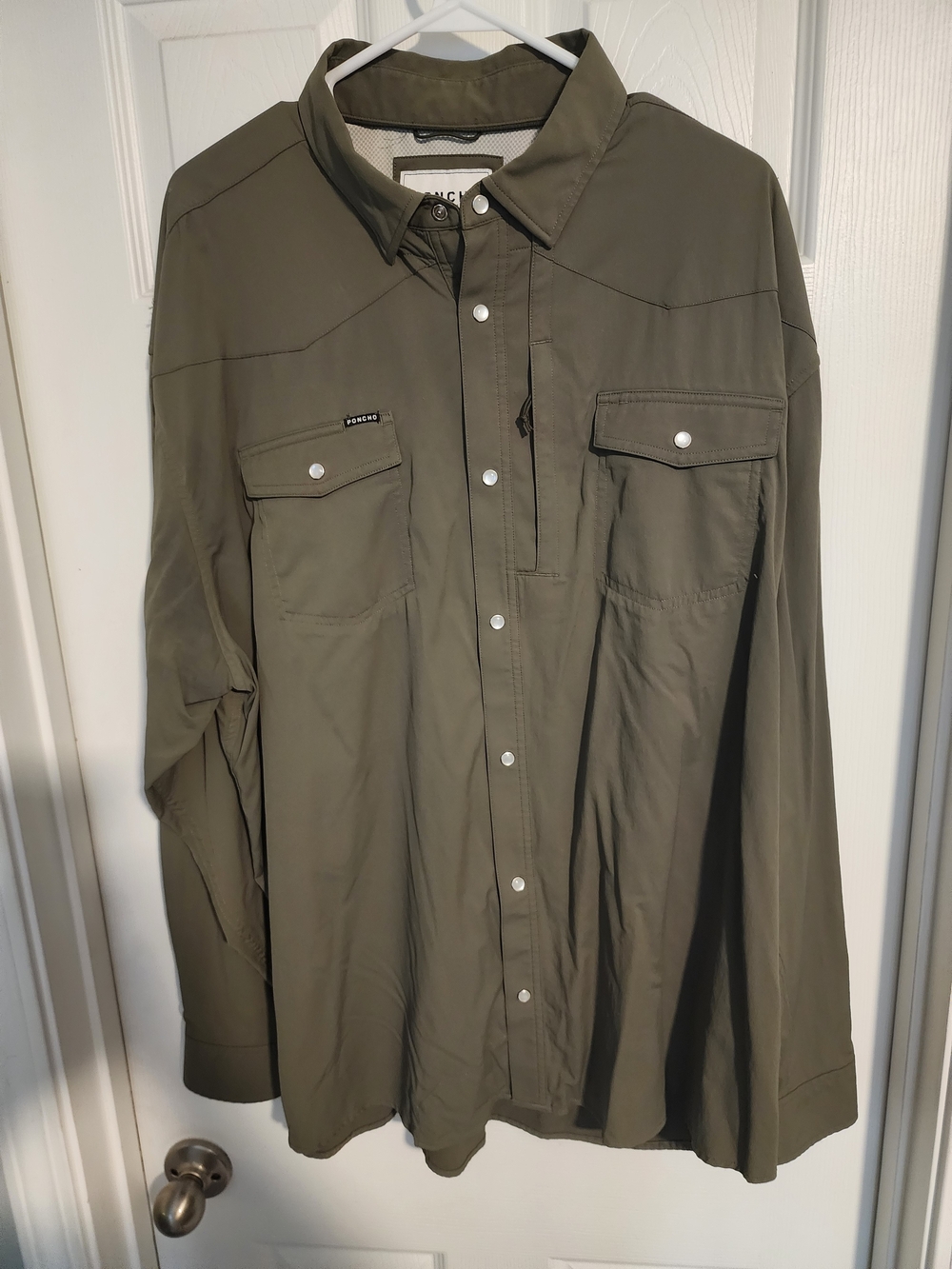 Men's Poncho Outdoors Olive Green Casual Button-Down Shirt
